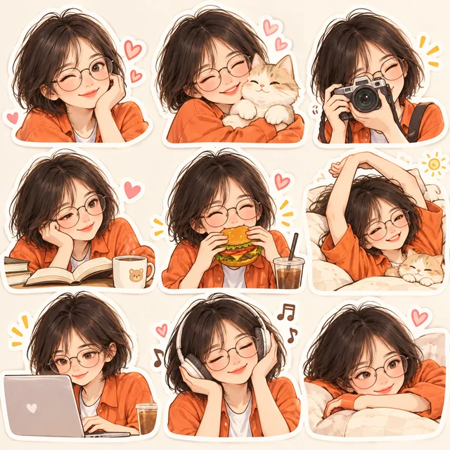 내 얼굴로 만드는 일상 스티커 9종 — AI 변환 결과