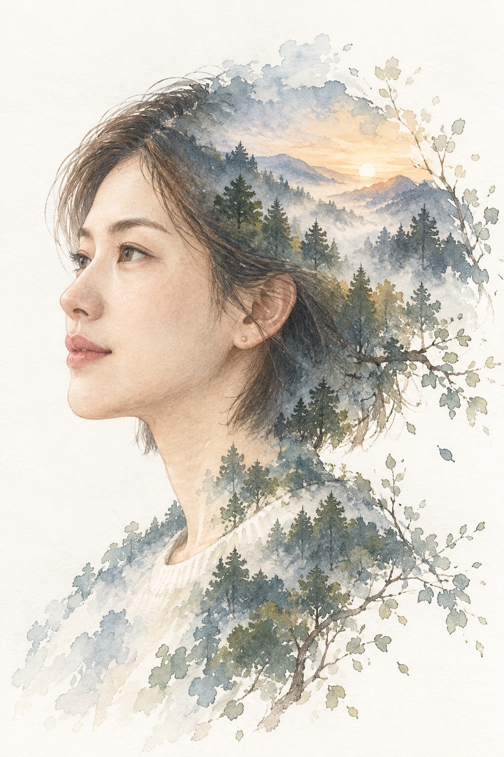 내 실루엣 속에 펼쳐지는 숲과 새벽 — 변환 예시의 AI 변환 결과