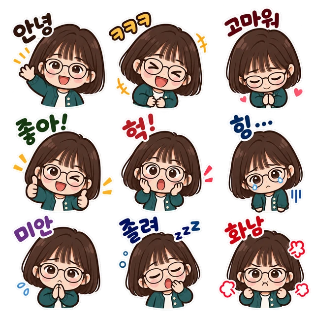 내 사진으로 카카오톡 이모티콘 9종 — AI 변환 결과