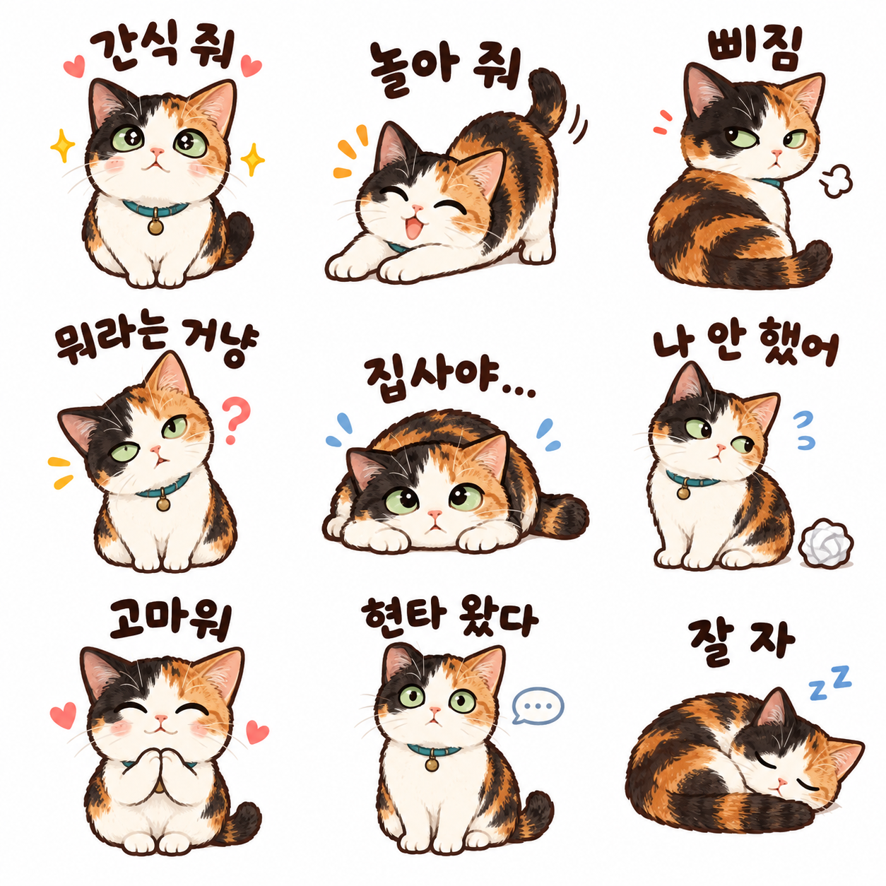 우리 반려동물로 만드는 하찮은 리액션 임티 9종 — 변환 예시의 AI 변환 결과